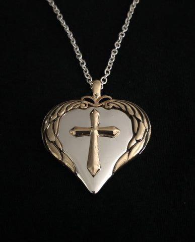 Silver Heart with Gold Wings Necklace
