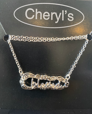 Blessed cursive silver necklace