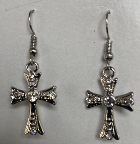 Silver Cross with Clear Center Stone