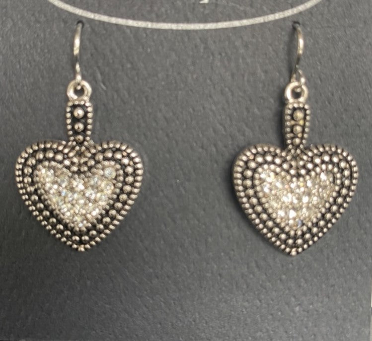 Silver Heart Stone Earrings