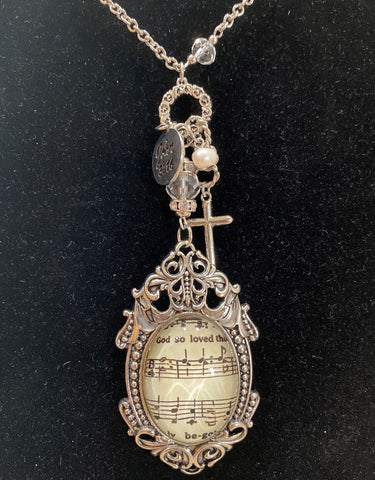 John 3:16 Musical Antique Necklace