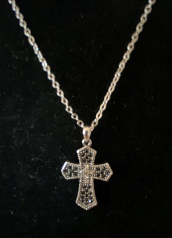 Black and Clear Stone Cross necklace