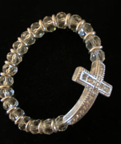 Clear Stone Cross Bracelet with Clear Beads