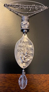 Faith, Hope, Love 18" Necklace anchor embedded w/ crystal drop