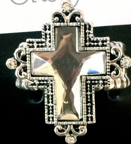Silver Mirrored Cross Stretch Ring