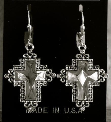 Silver Mirror Cross Earrings
