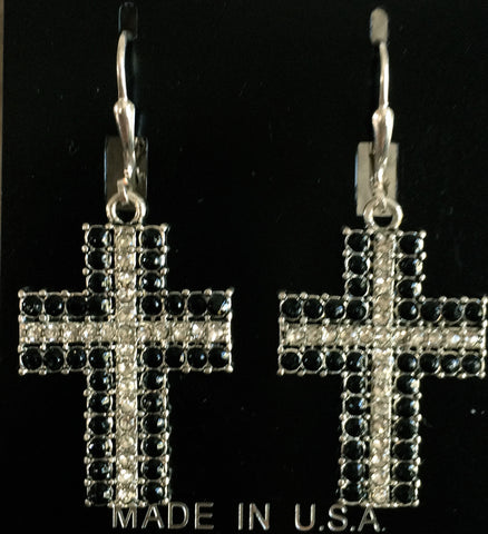Black & Silver Cross Earrings