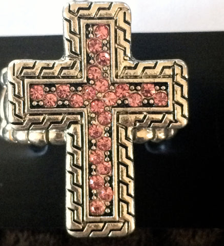 Pink & Silver Stretch Cross Ring