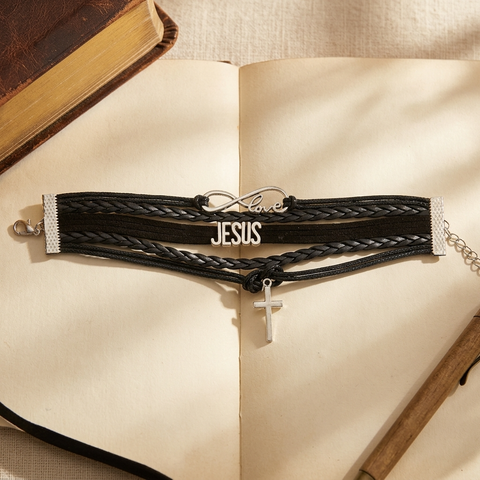 Black 5 layer Jesus, Love, Cross Bracelet