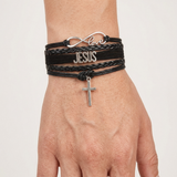 Black 5 layer Jesus, Love, Cross Bracelet