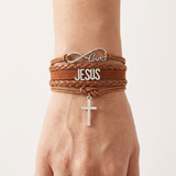 Brown 5-layer LOVE, JESUS, and Cross charm Bracelet