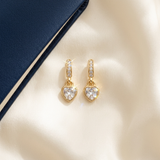 Clear Stone Heart gold earrings