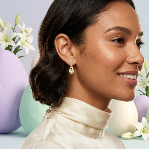 Clear Stone Heart gold earrings