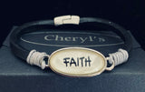 Faith magnetic close black leather bracelet