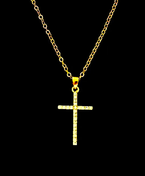 Gold thin Cross w/ Clear Stones Necklace