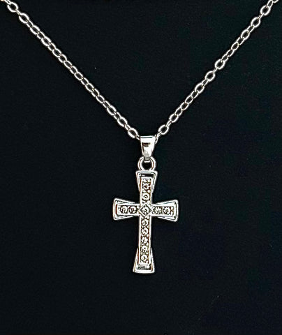 Silver with clear Stones Cross Necklace