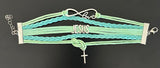 Aqua Green 5 layer Jesus, Love, and cross charm Bracelet