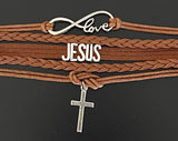 Brown 5-layer LOVE, JESUS, and Cross charm Bracelet