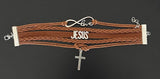 Brown 5-layer LOVE, JESUS, and Cross charm Bracelet