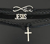 Black 5 layer Jesus, Love, Cross Bracelet