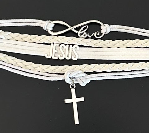 Love, Jesus, Cross 5-layer white bracelet