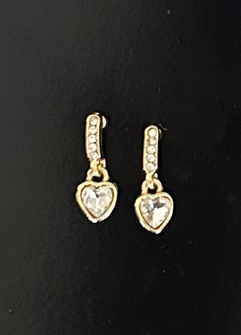 Clear Stone Heart gold earrings