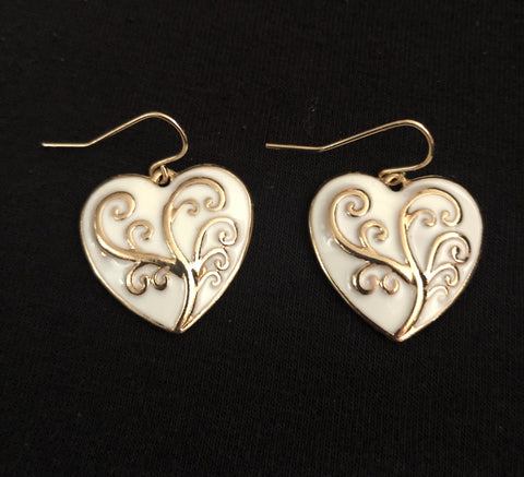 White with Gold Scrolling Earrings