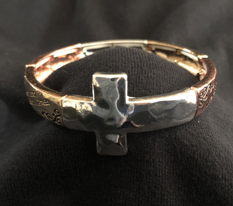 Three Tone Lord's Prayer Cross Bracelet