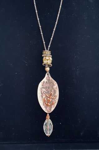 Silver Spoon Necklace with Brass Anchor