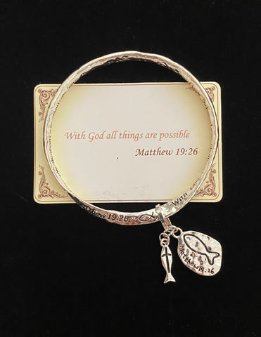 Silver Scripture Bangle Bracelet