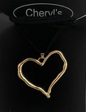 Gold Big Heart Necklace w/ long black rope