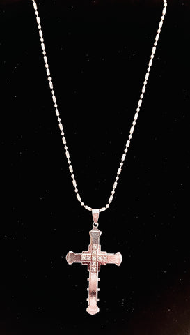 Silver Dimensional Cross Necklace w/ clear stones and 22 inch chain