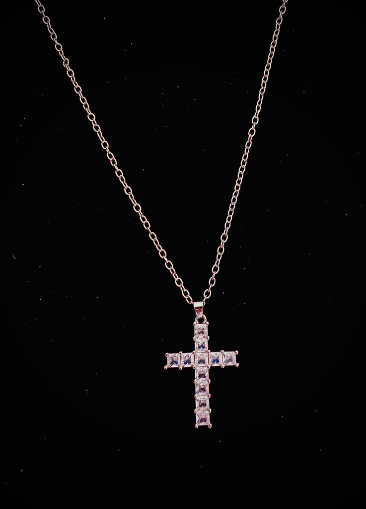 Silver cross with clear stones Necklace 16 inch chain