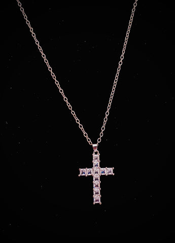 Silver cross with clear stones Necklace 16 inch chain