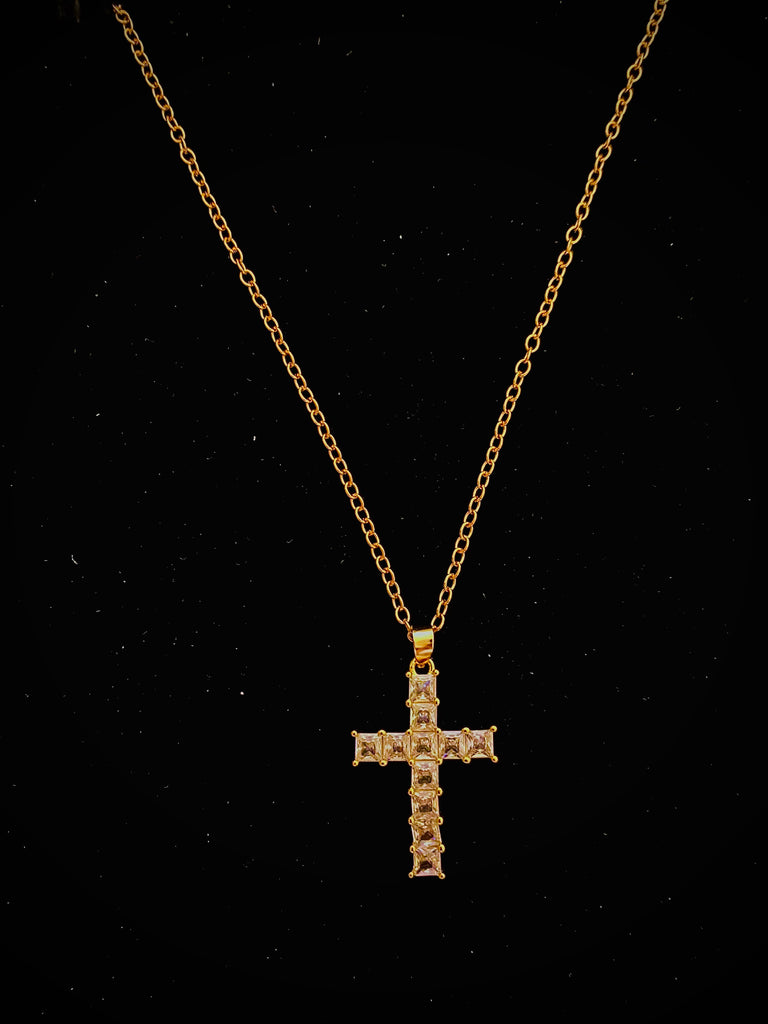Gold Cross w/ clear stones Necklace and 16 inch chain