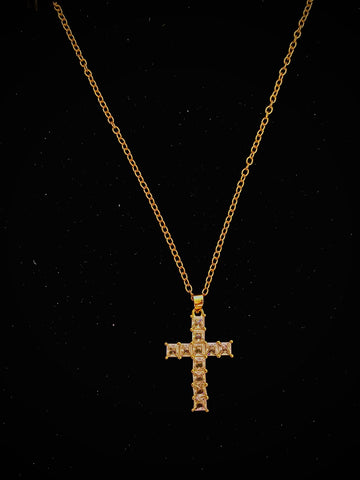 Gold Cross w/ clear stones Necklace and 16 inch chain