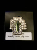 Aquamarine & Silver Stretch Cross Ring