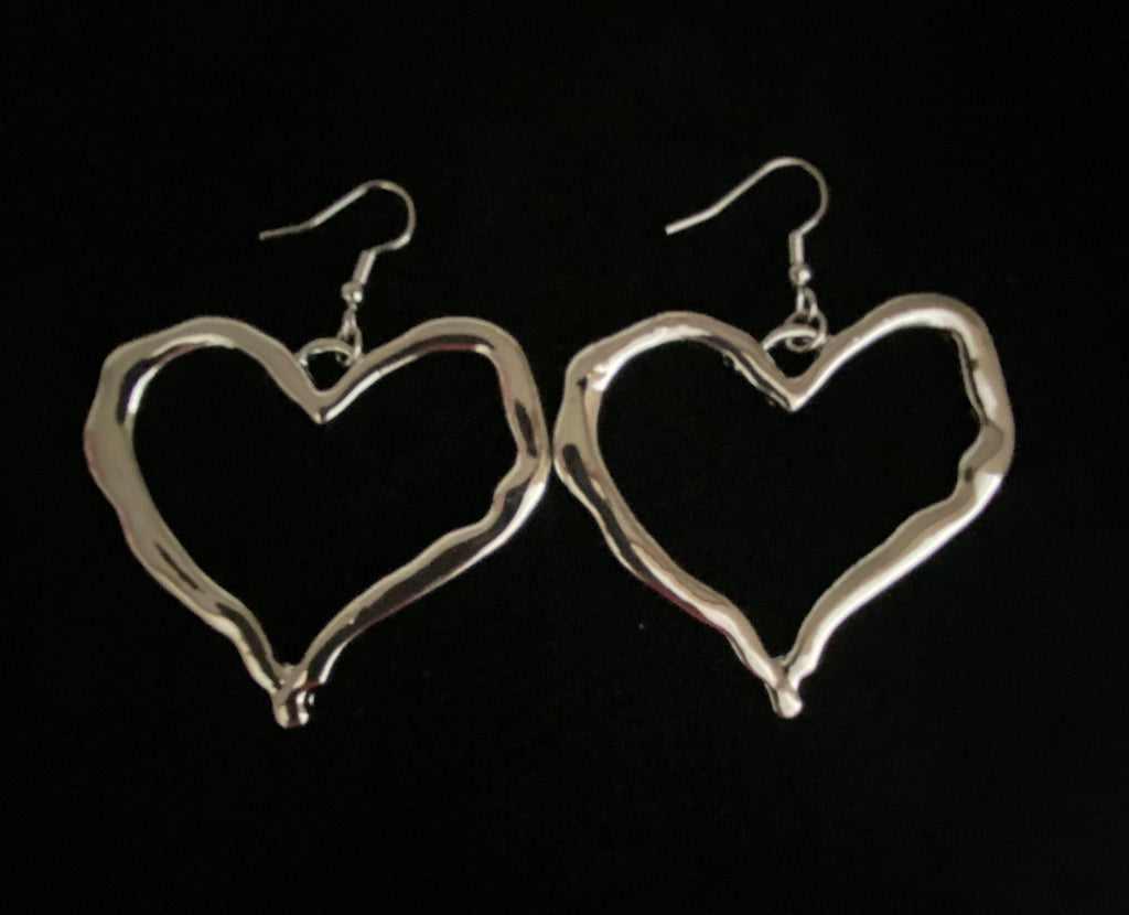 Big Silver Heart Earrings