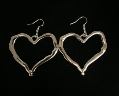 Big Silver Heart Earrings