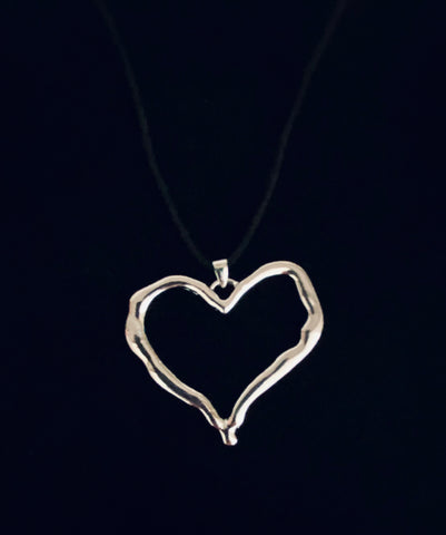 Silver Heart Pendant w/ black velvet long Necklace