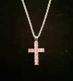 Light Pink Stone Cross Necklace with Silver 18" chain
