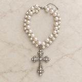 Pearl Double Necklace with Cross Pendant
