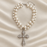 Pearl Double Necklace with Cross Pendant