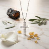 Clear Stone Cross set in silver with silver chain Necklace