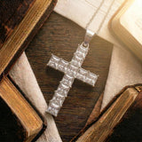 Clear Stone Cross set in silver with silver chain Necklace