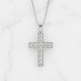 Clear Stone Cross set in silver with silver chain Necklace