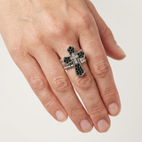 Black & Silver Stretch Cross Ring