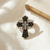 Black & Silver Stretch Cross Ring