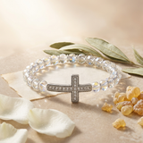 Clear Stone Cross Bracelet with Clear Beads in silver
