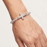 Clear Stone Cross Bracelet with Clear Beads in silver